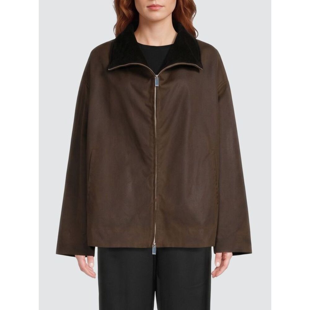 Toteme Women Toteme Short Waxed Cotton Jacket With High Neck And Zip Closure